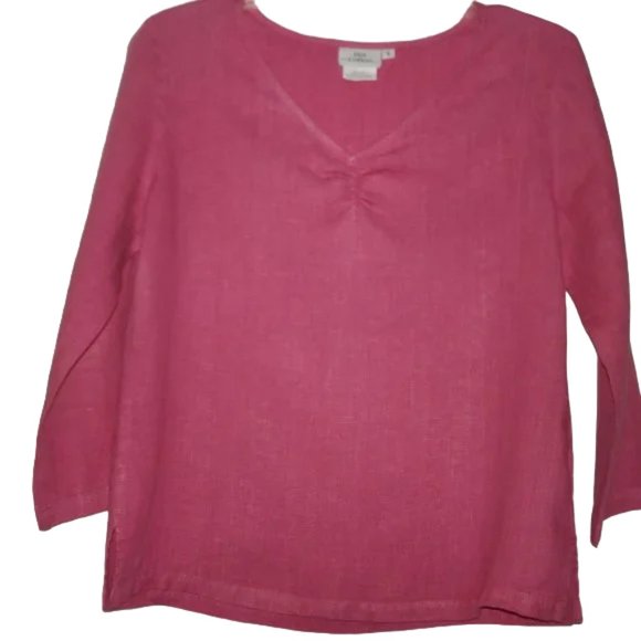 Hot Cotton Rose Pink Tone Pullover Styling 100% Linen Top, Size Small - Picture 4 of 6
